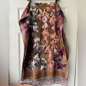 Floral Embroidered Women's Cotton Blend, Texture Embroidered Scarf/Wrap.